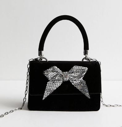 Black and Silver Bow Clutch