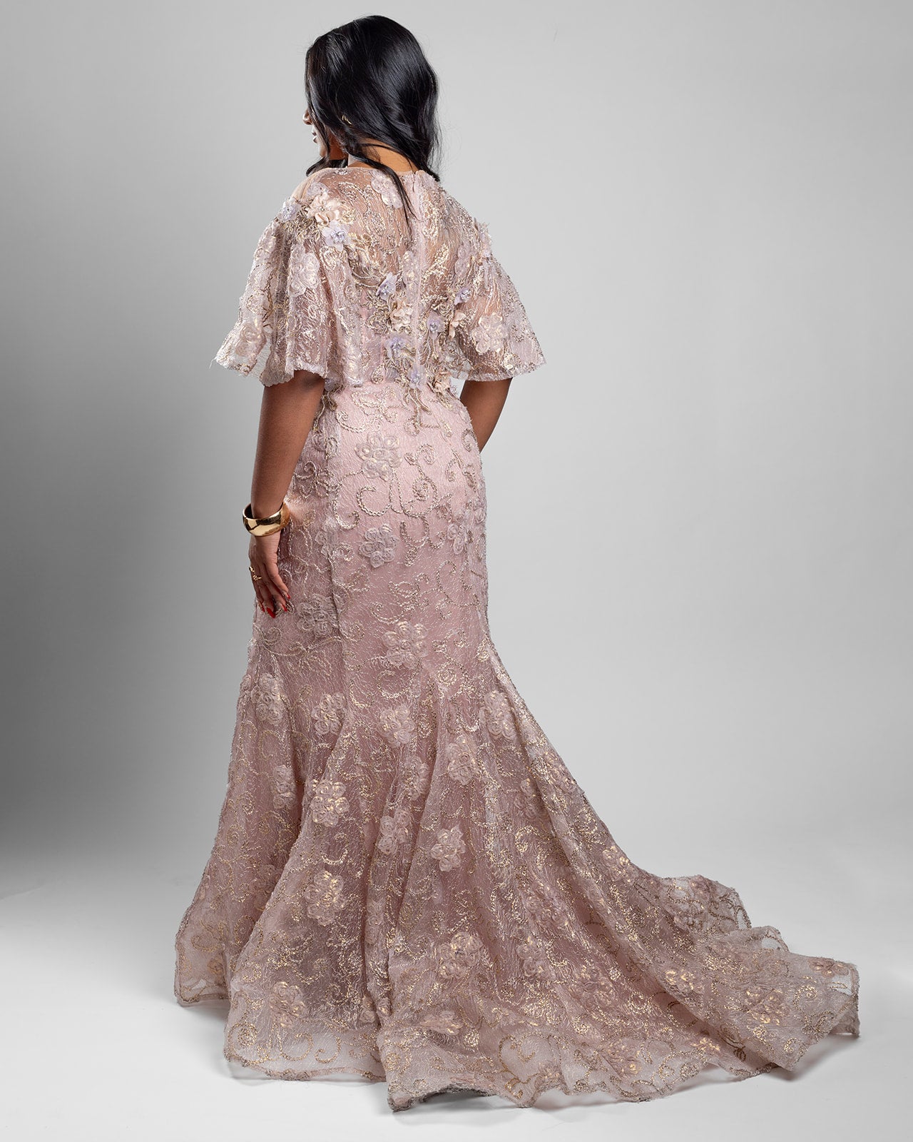 Blush Lace Cape Gown