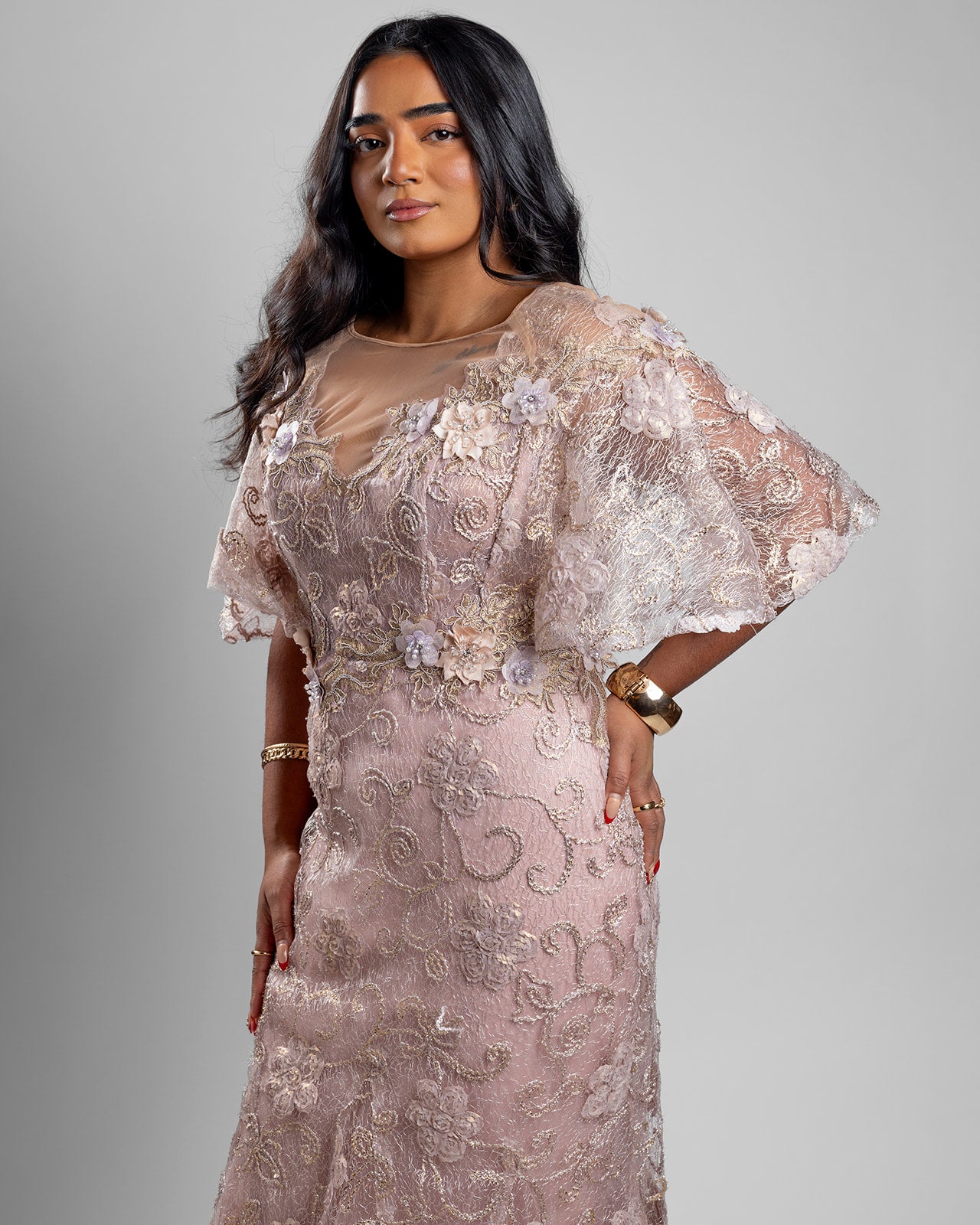 Blush Lace Cape Gown