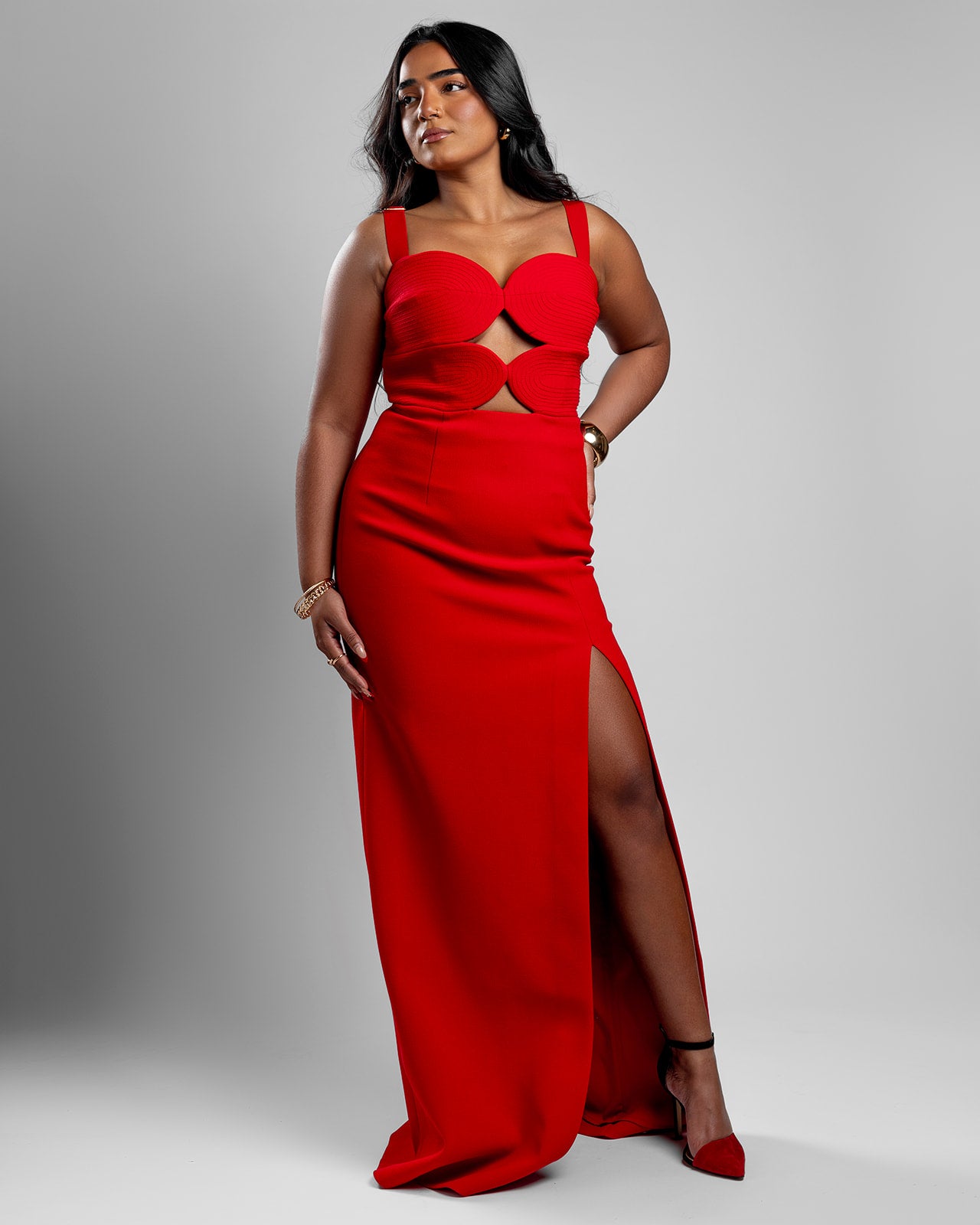 Fiery Elegance Cutout Gown