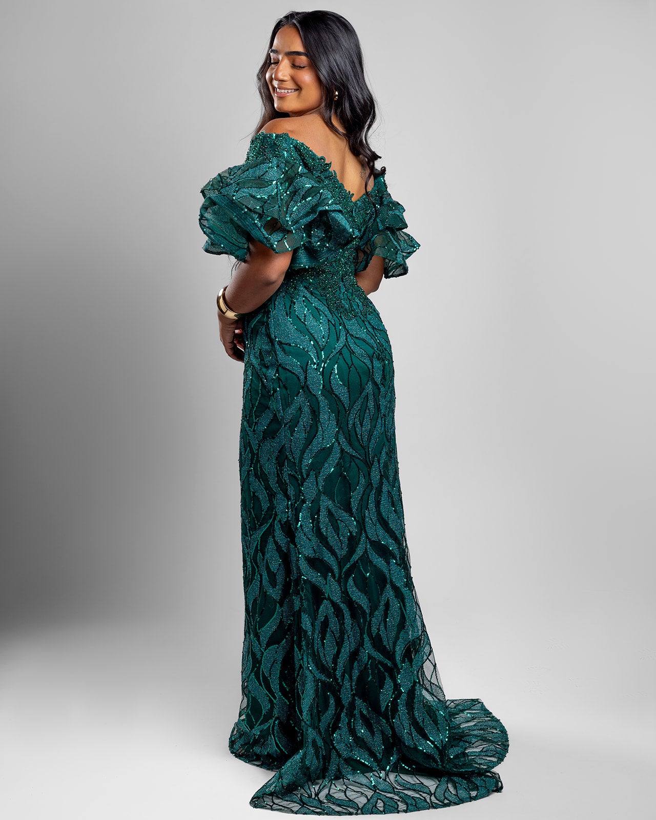 Darling Emerald off Shoulder Dress