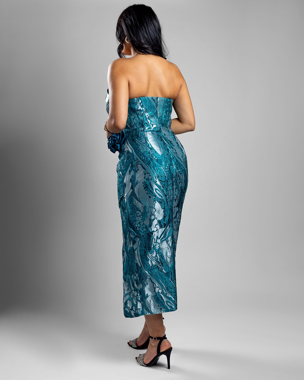 Teal Metallic Jacquard Dress