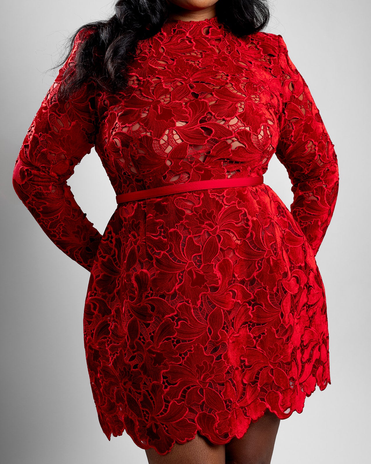 Red Velvet & Embroidered Lace Dress
