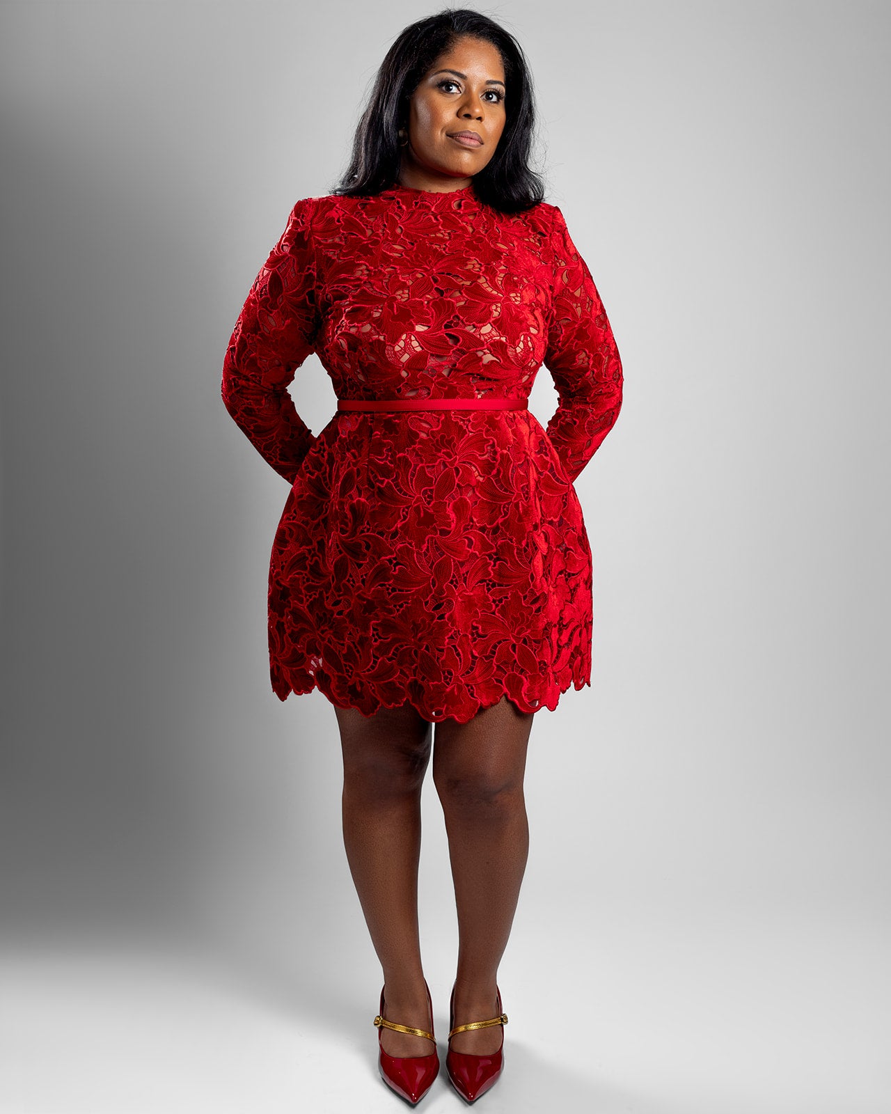 Red Velvet & Embroidered Lace Dress
