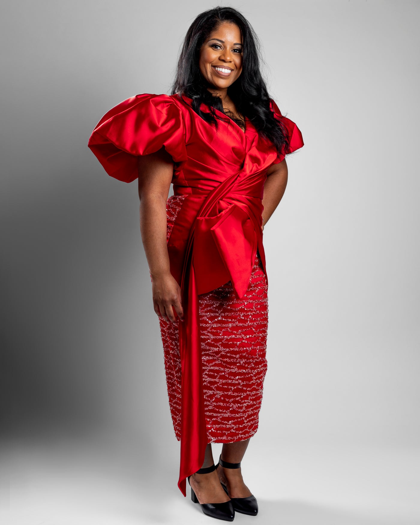 Red Embroidered Lace & Satin Statement Dress Red Embroidered Lace & Satin Statement Dress