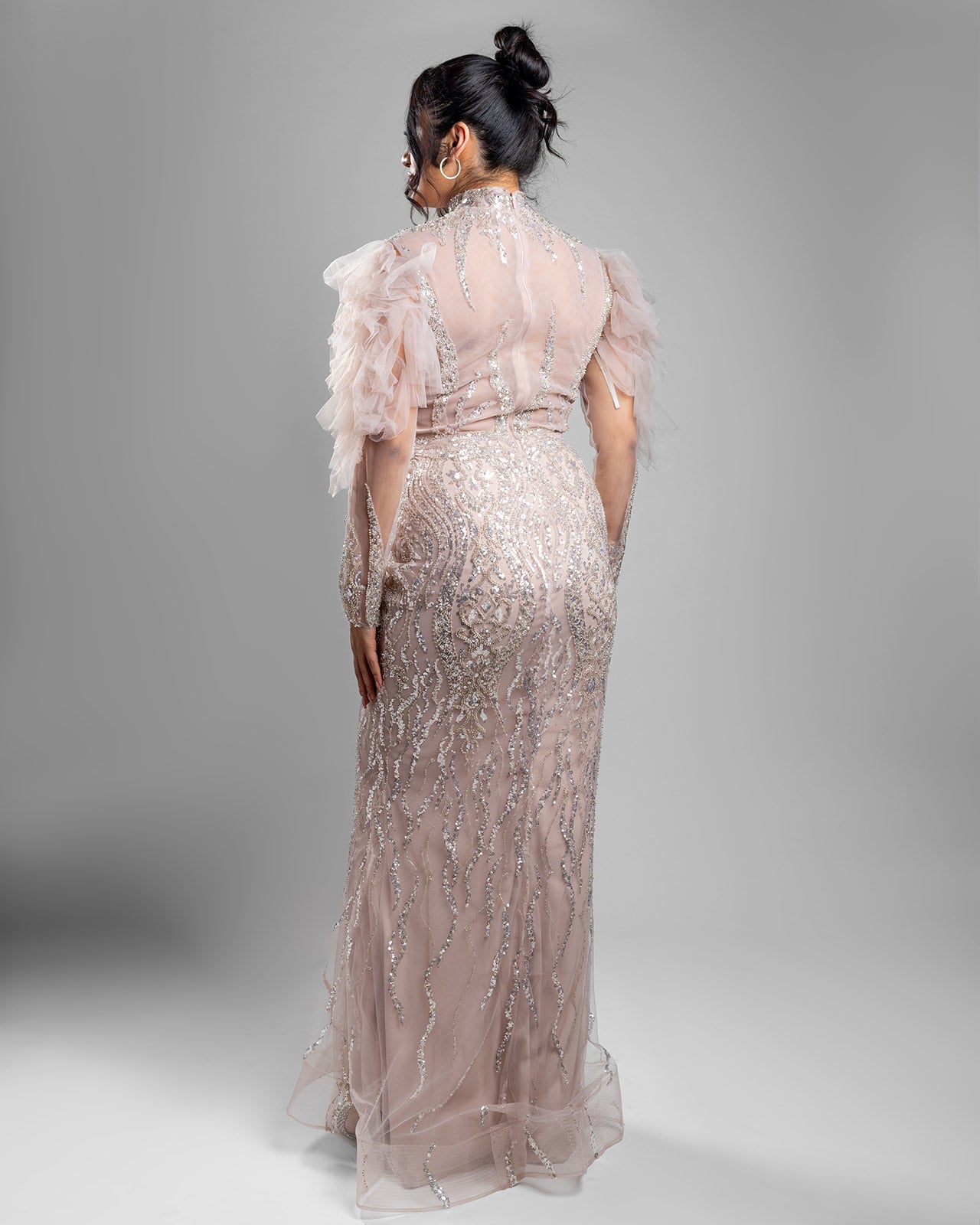 Blush Feathered Shoulders Lace Dress