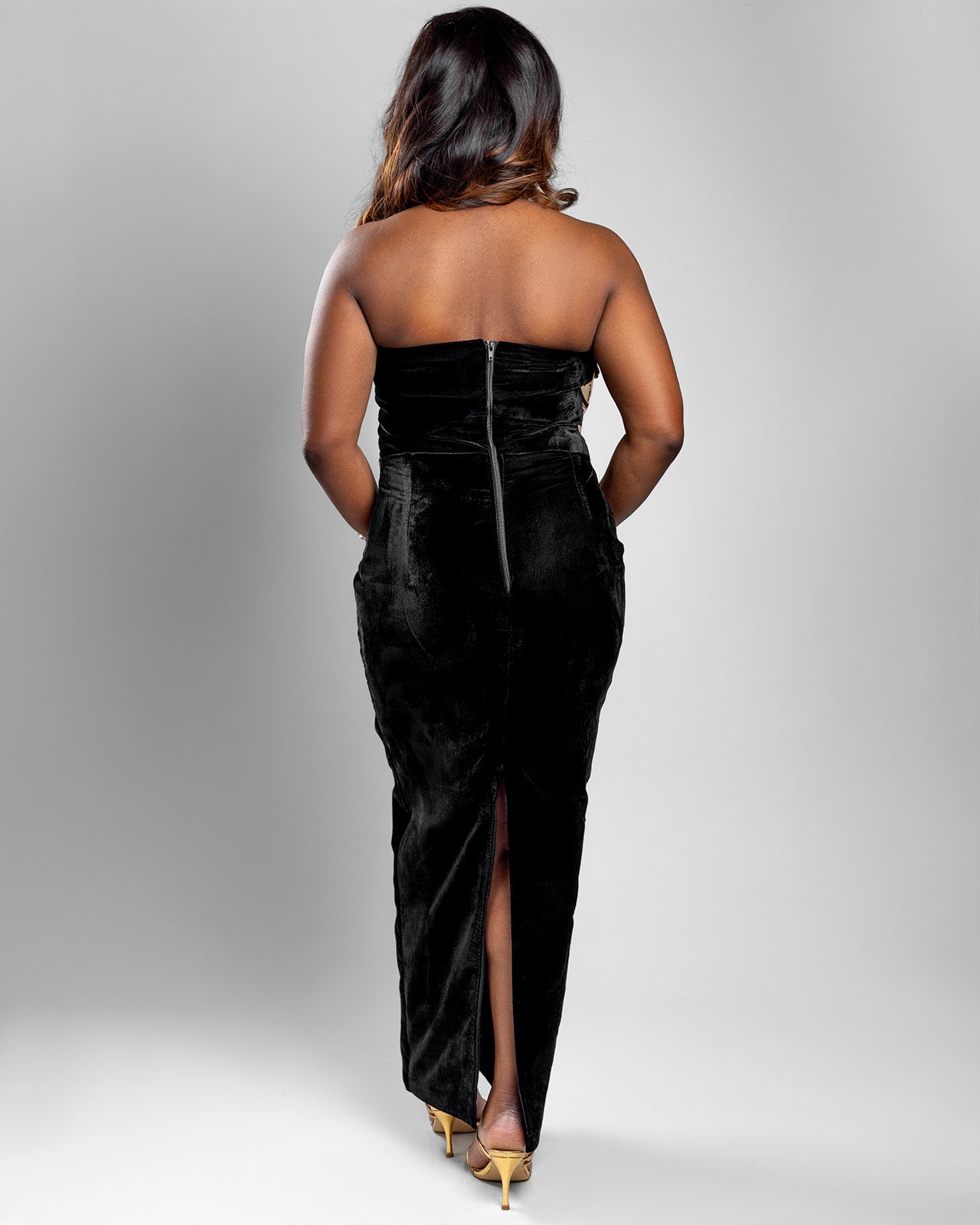 Black Velvet & Gold Metallic Bodycon Dress