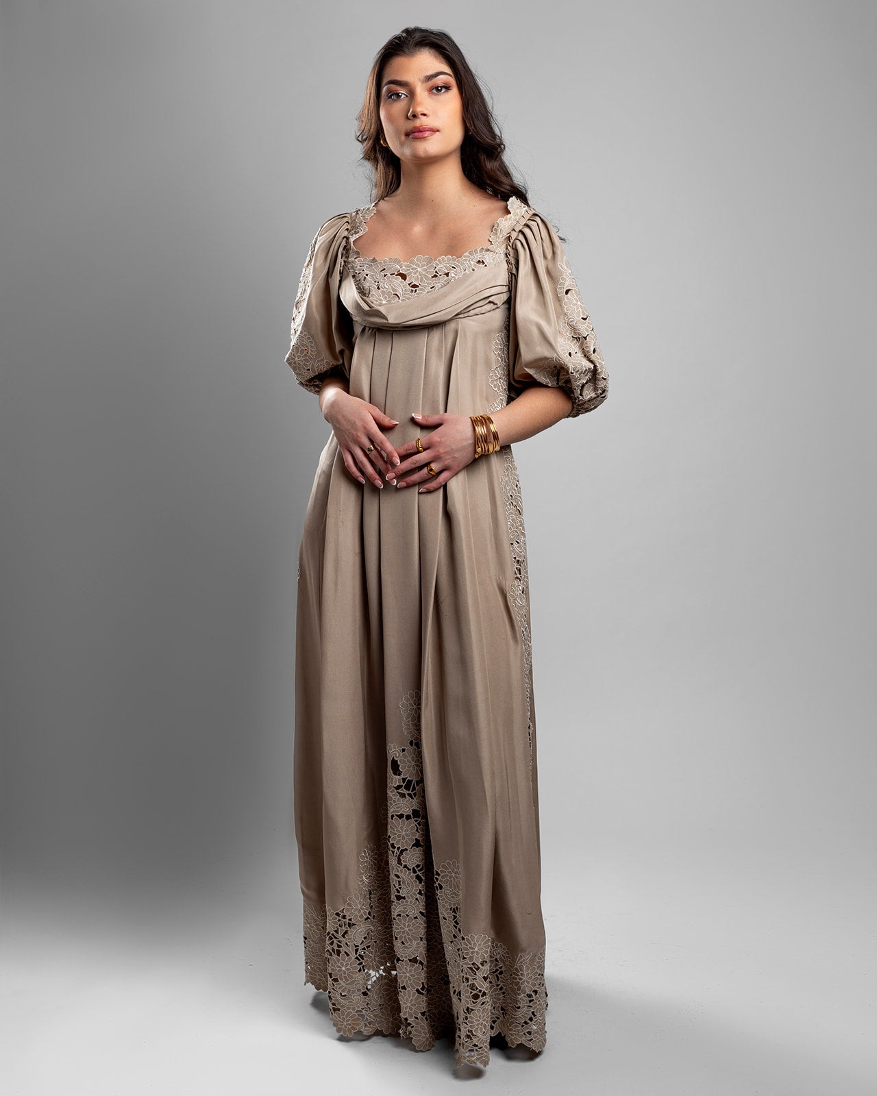 beige gowns dresses Dark Vanilla Corset Gown Teuta Matoshi