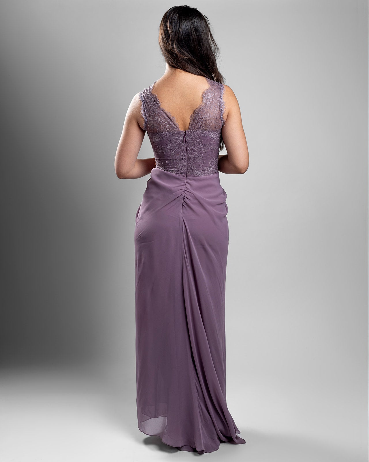 Lavender Lace Drape Gown