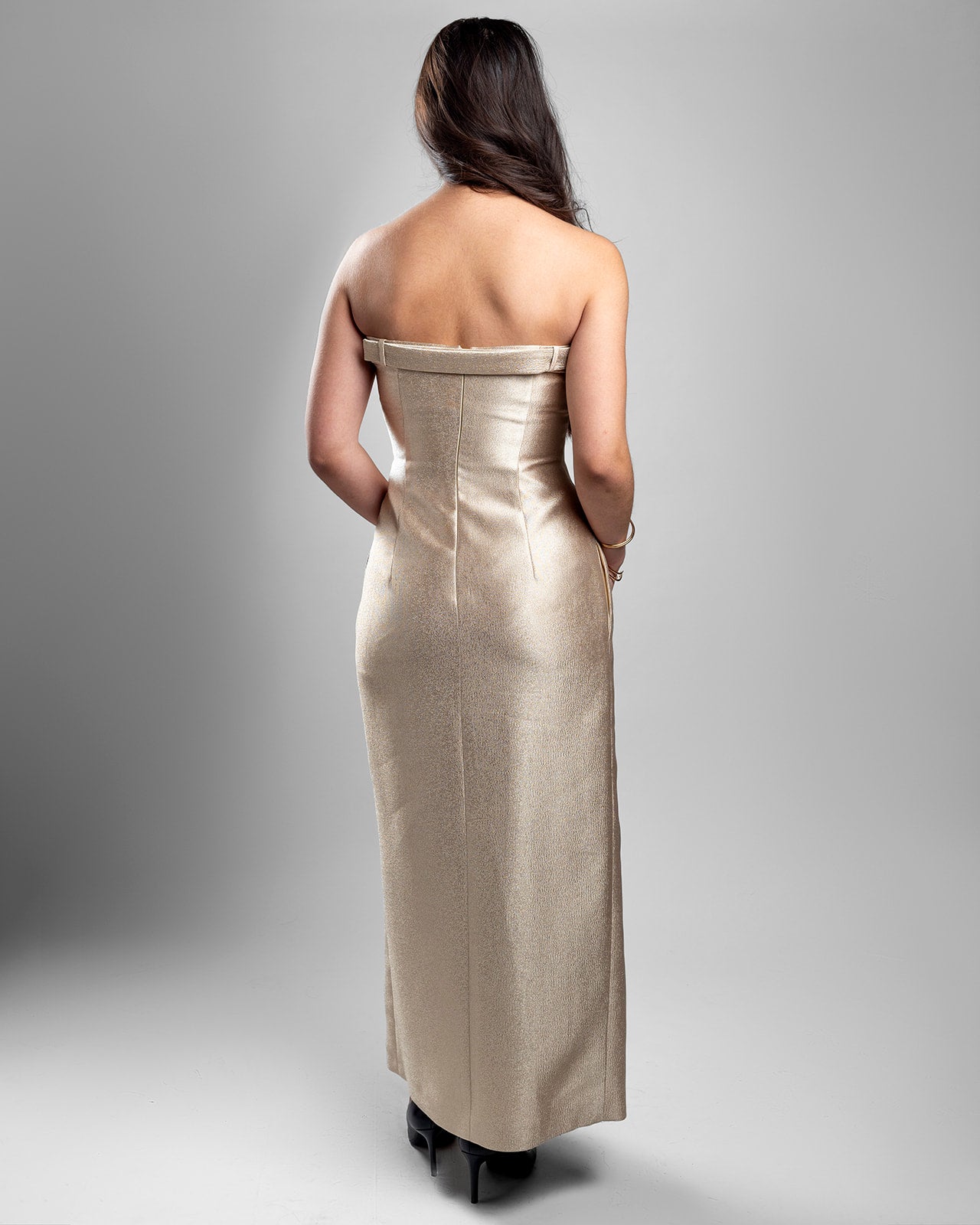 Champagne Structured Column Gown