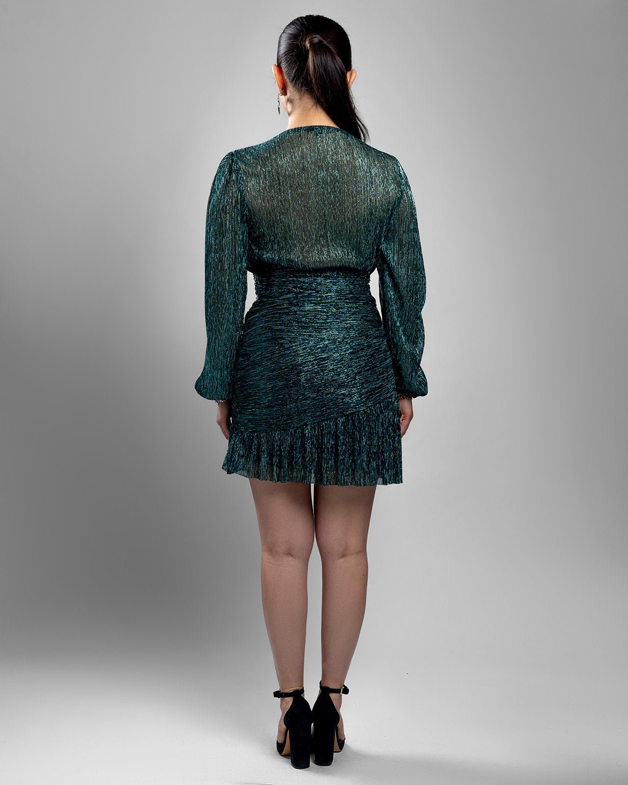 Emerald Metallic Ruched Dress