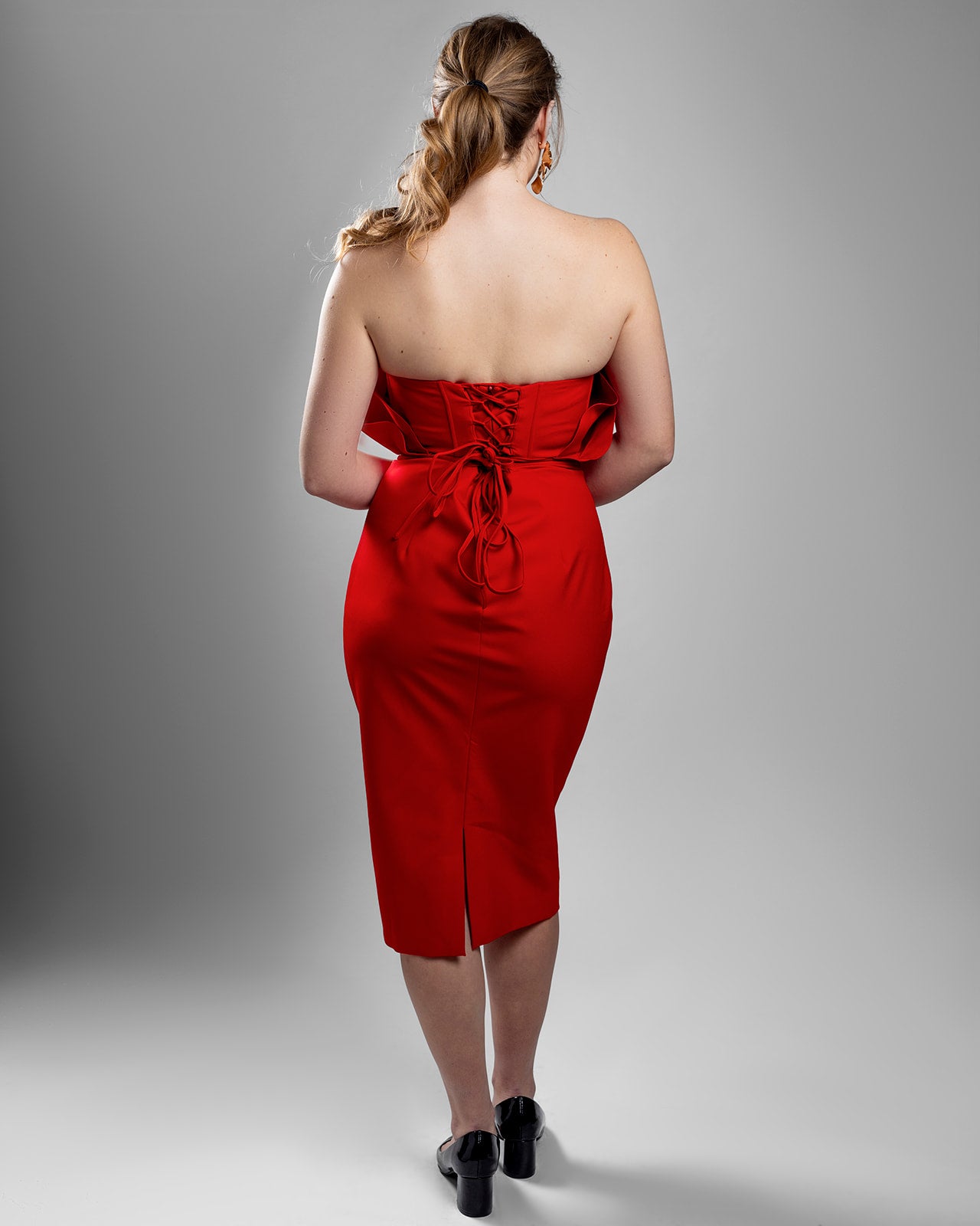 Lady in Red Strapless Midi Dress