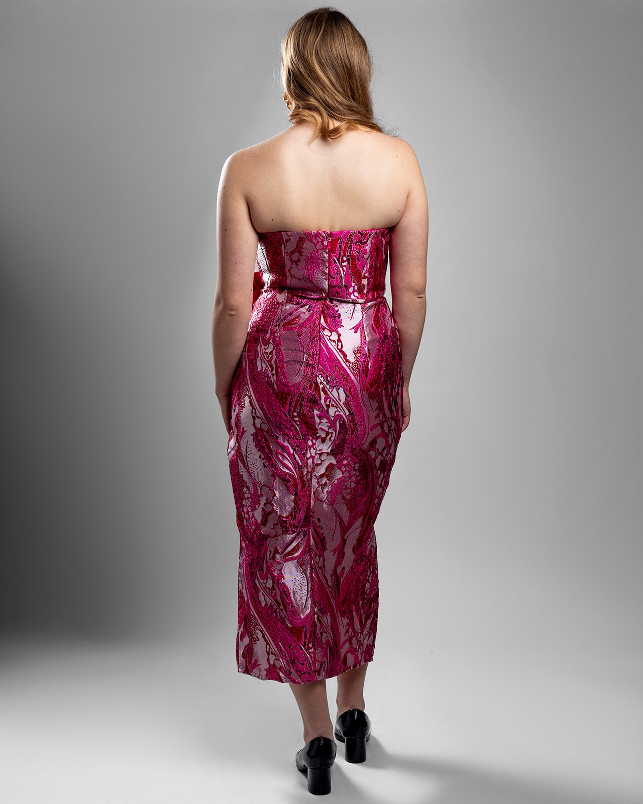 jacquard strapless fit and flare dress in pink Marlina Strapless Jacquard Mini Dress Pink
