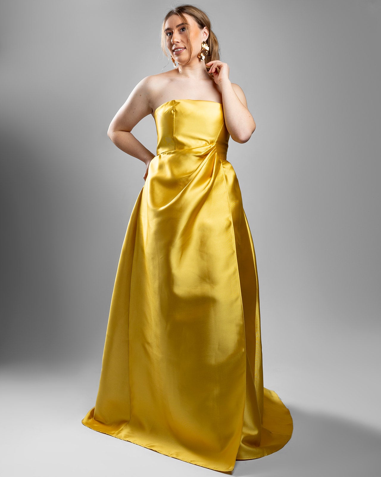 Sunlit Gold Strapless Ball Dress