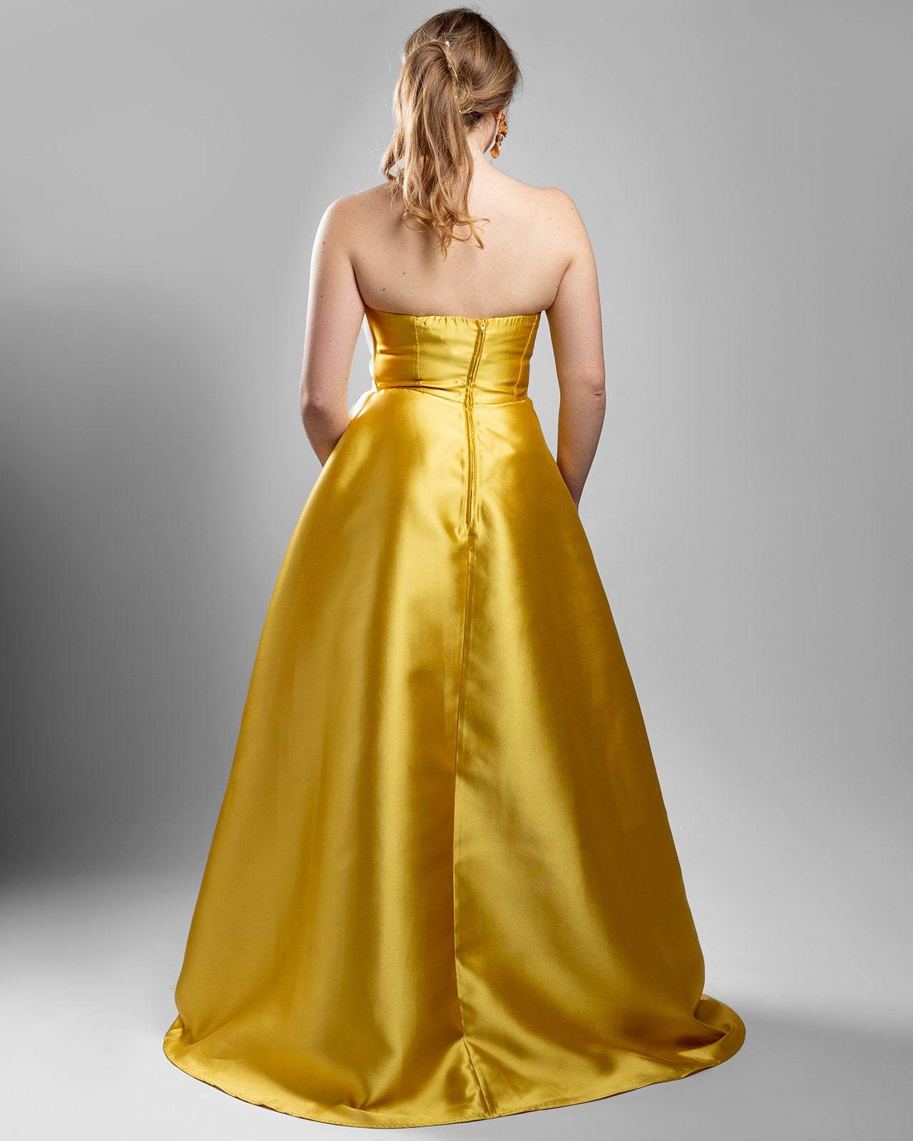 Sunlit Gold Strapless Ball Dress