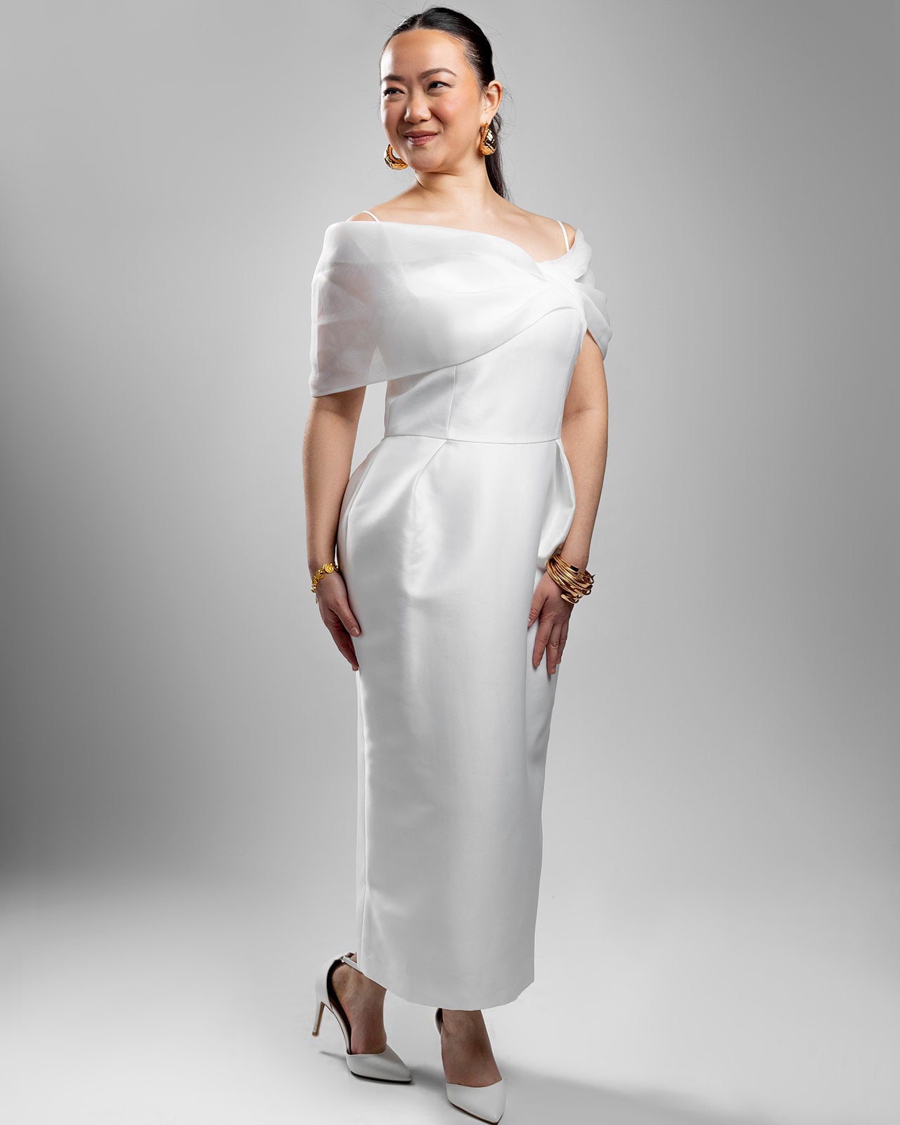 White Chiffon Draped Dress