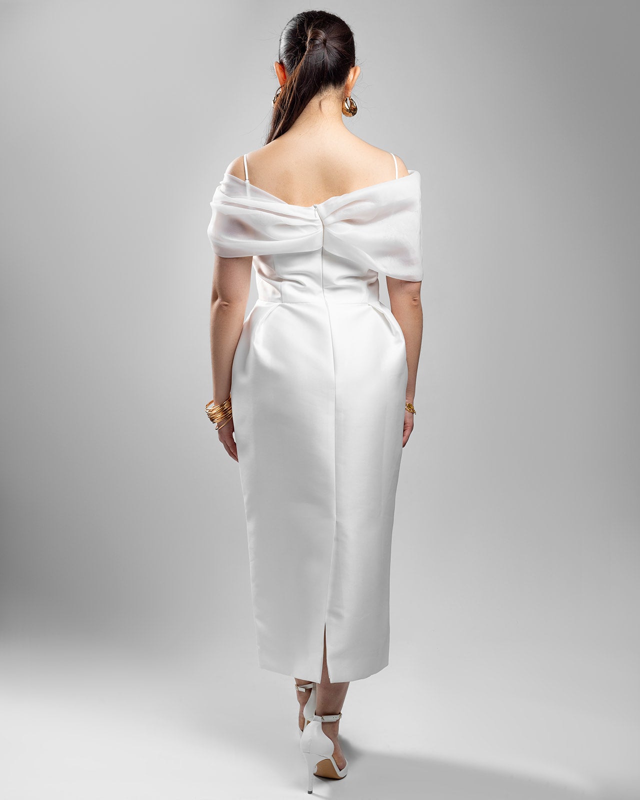 White Chiffon Draped Dress