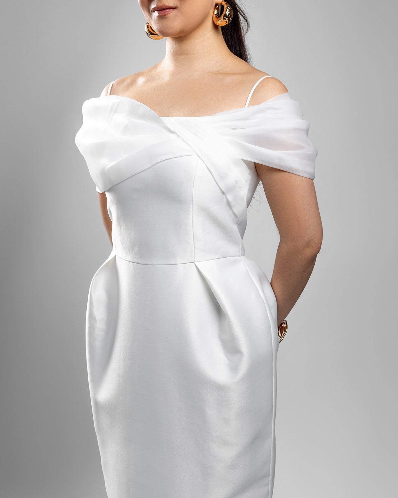 White Chiffon Draped Dress