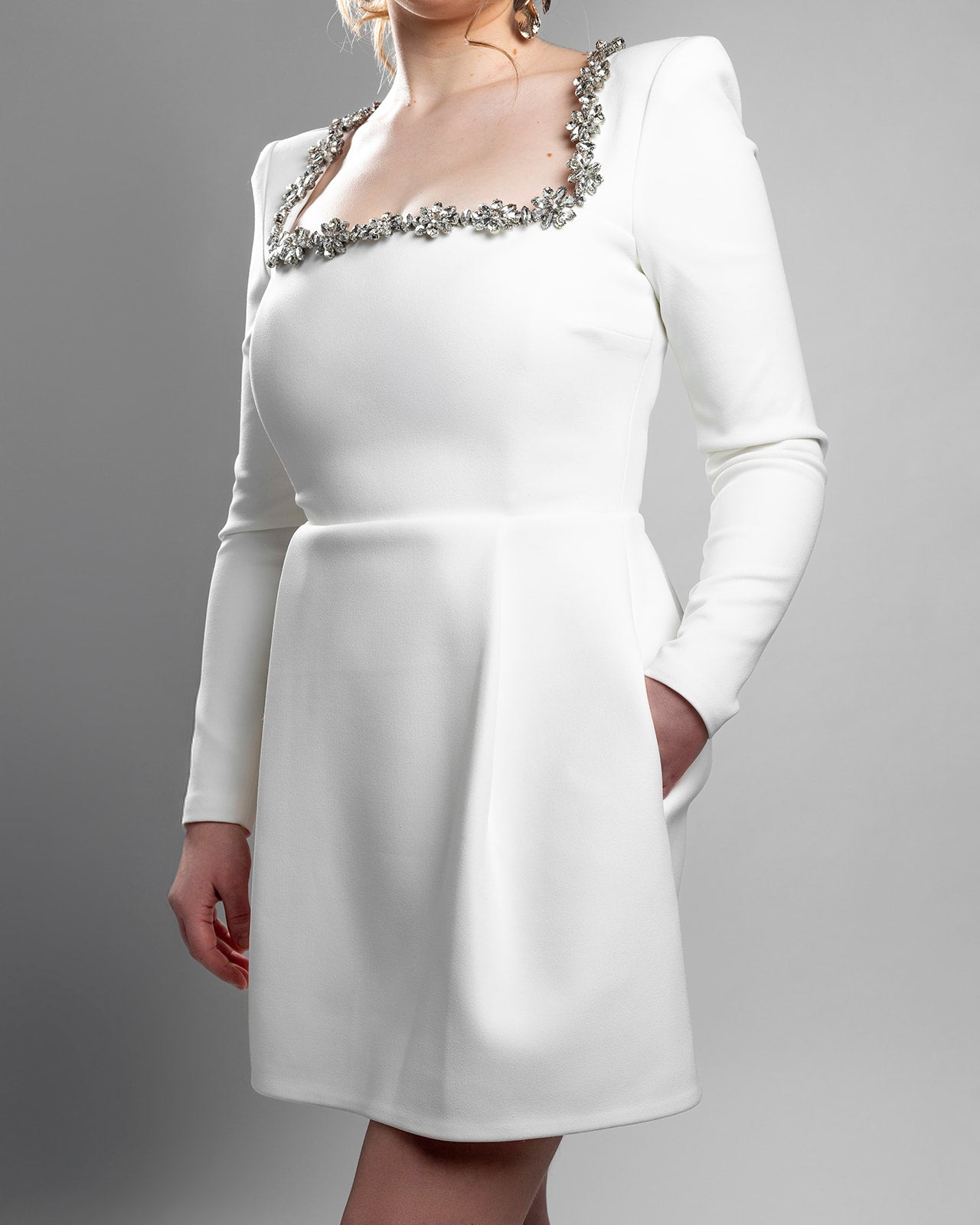 White Velvet Embellished Dress