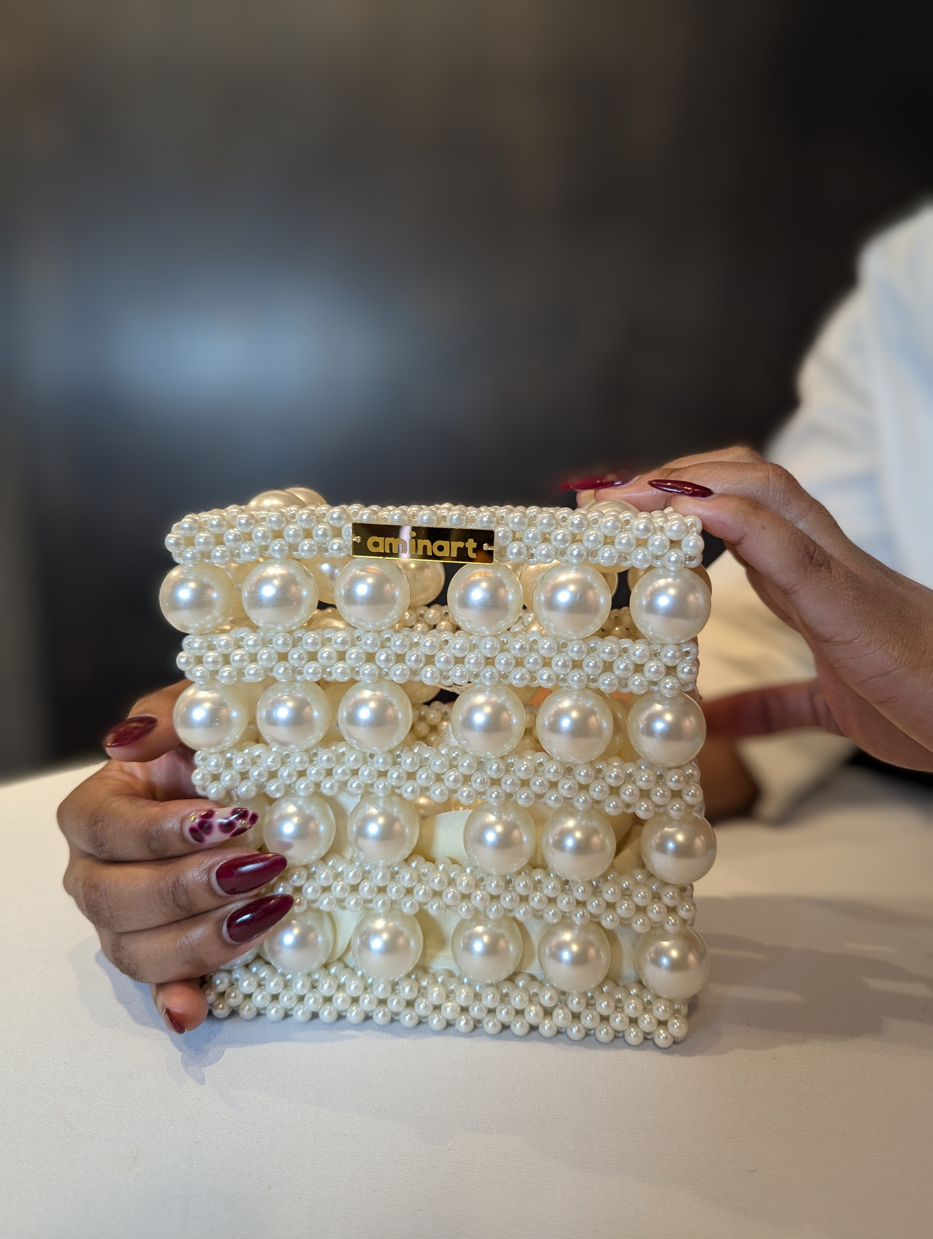White Pearl Bead Bag